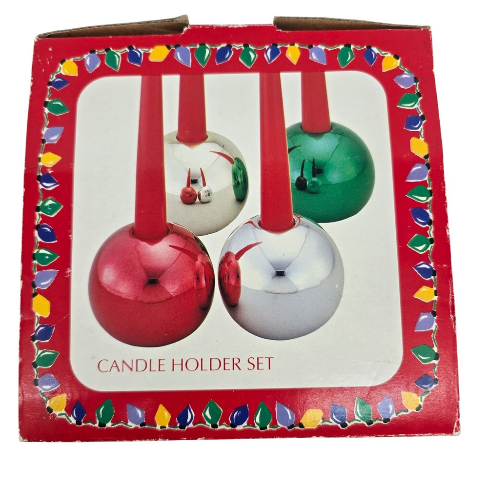 Vintage The Cooks Bazaar Ceramic Ball Candle Holder Set 4 Metallic Christmas